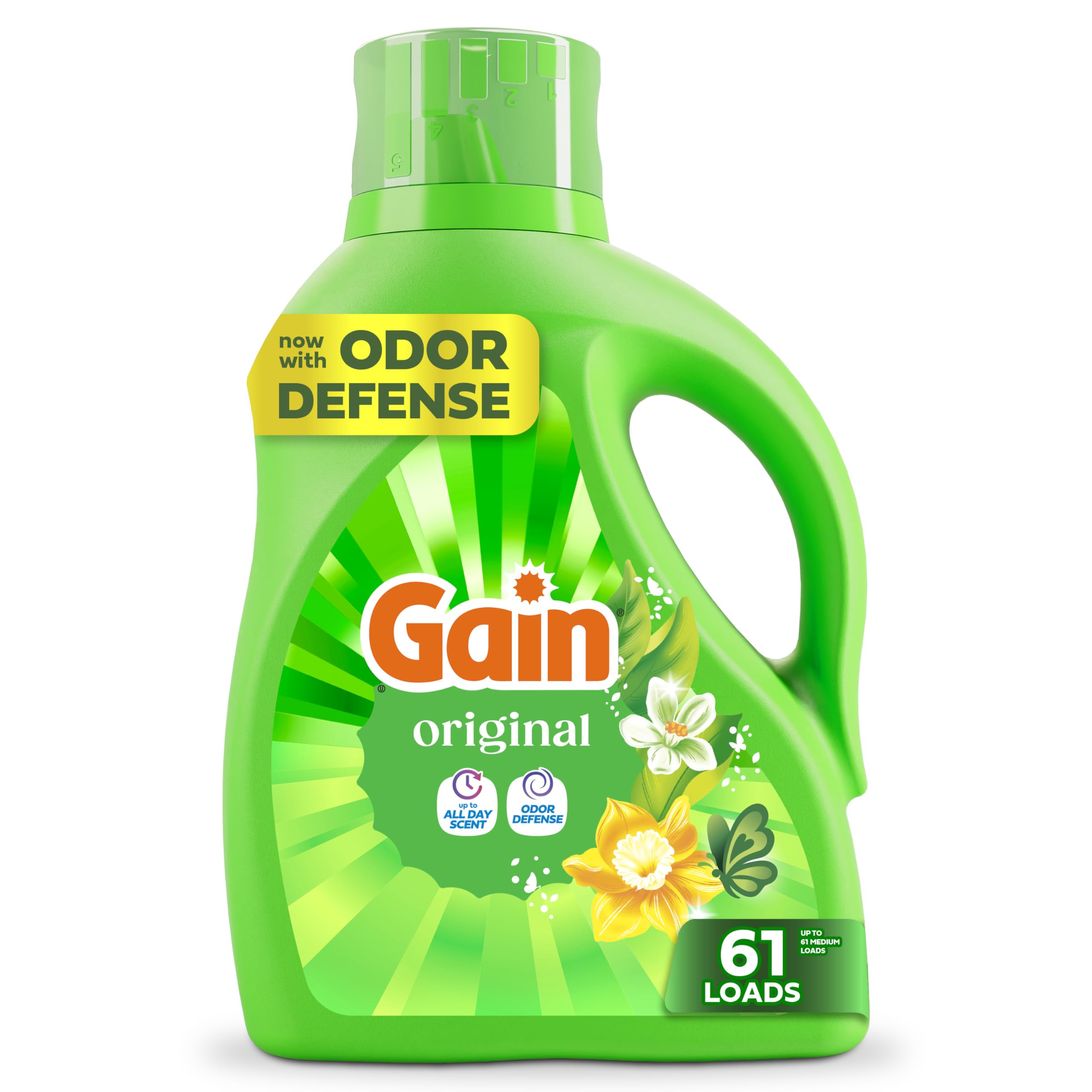 Gain Liquid Laundry Detergent with Odor Defense, Original Scent, Laundry Soap For HE Washing Machines, 81 fl oz, 61 Loads (Packaging May Vary)