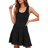 Wenrine Women's Summer Mini Dresses Sleeveless Knitted Crew Neck Casual Crochet Hem Slim Cute Tank Dress