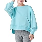 Hvididan Girls Sweatshirts Pullover Tops Oversized Crew Neck Girls Casual Long Sleeve Shirts with Kangaroo Pocket, 5-14Y