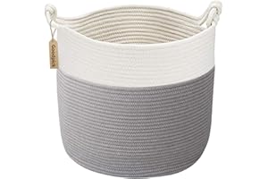 Goodpick Cotton Rope Storage Basket, 15 x 14.2 Inches Baby Laundry Baskets for Clothes, Toy Storage Blanket Basket With Handles for Living Room, Small Woven Baskets for Organizing Home Décor, Grey