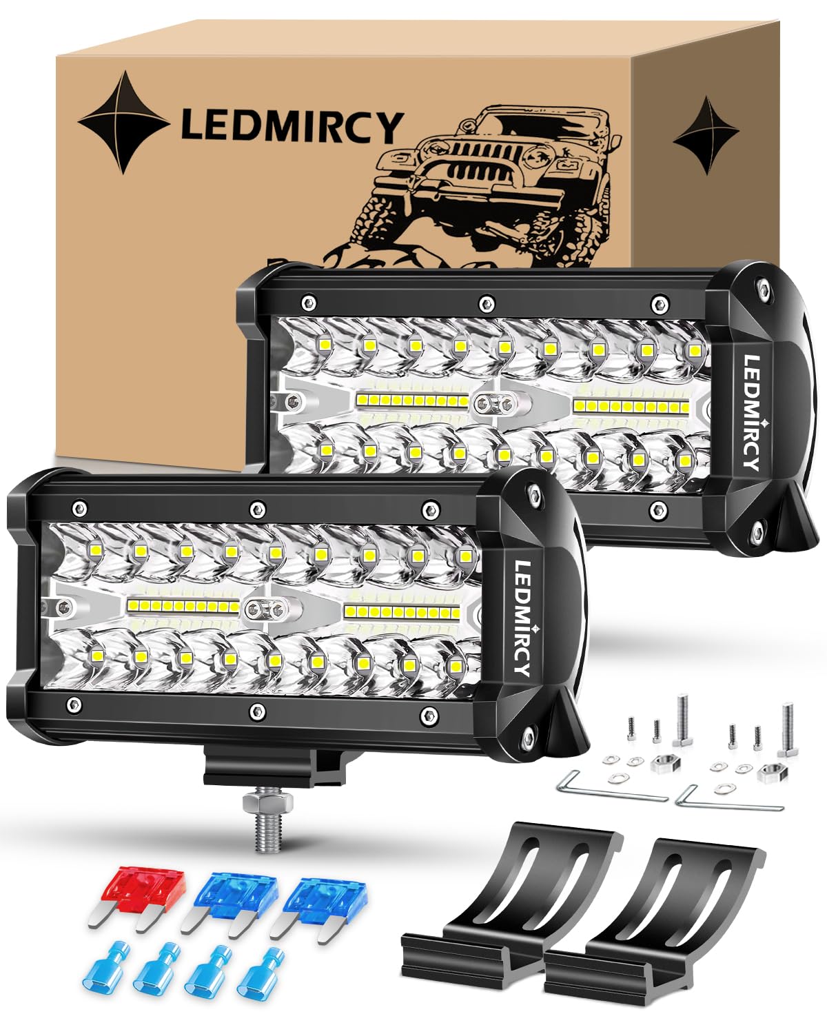 Photo 1 of LEDMIRCY 7 Inch LED Light Bar Spot Flood Combo Beam Triple Rows LED Pod Lights 2PCS White Off Road Lights for GMC Truck Tractor Excavator ATV SUV UTV Boat Cart IP68 Waterproof