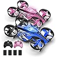UNTEI 2 In 1 Mini Drones for Kids Remote Control Drone with Land Mode or Fly Mode, LED Lights,Auto Hovering, 3D Flip,Headless Mode and 4 Batteries,Toys Gifts for Boys Girls (Blue & Harbor Pink 2Pack)