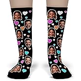 Bleu Reign Custom Couple Photo Socks – Personalized Face Socks with Colorful Hearts – Romantic Gift for Valentine’s Day, Anniversary, or Wedding