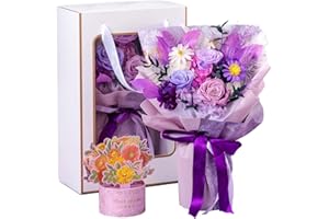 ESLIBIN Preserved Flower Bouquet for Delivery Prime, Hand Made Purple Fresh Bouquet with Pop Up Greeting Card, Real Forever Rose That Last 1-3 Years, Gifts for Mother's Day, Anniversary, Birthday