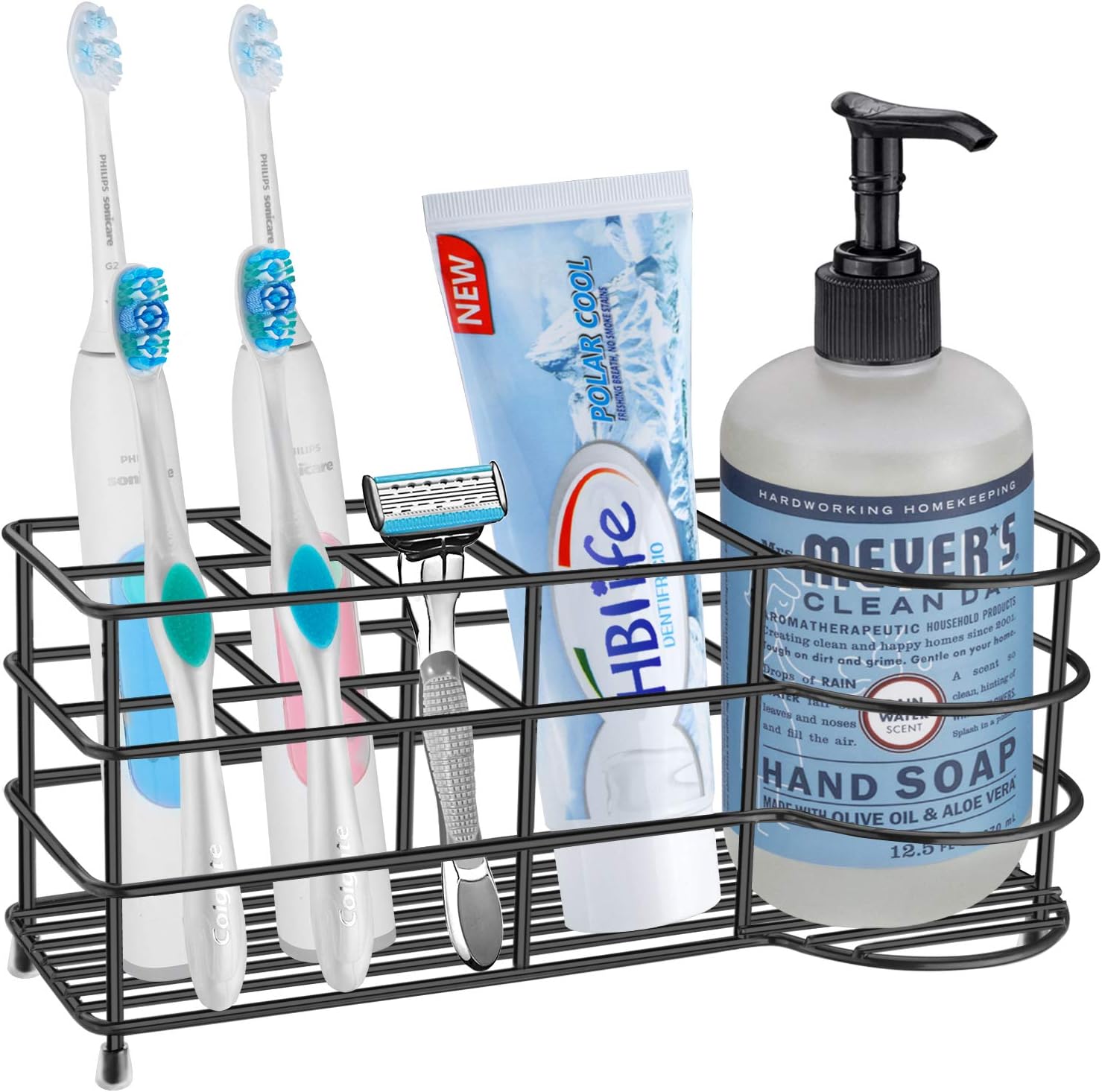 HBlife Toothbrush Holder, X-Large Stainless Steel Toothpaste Holder Bathroom Accessories Organizer, Black