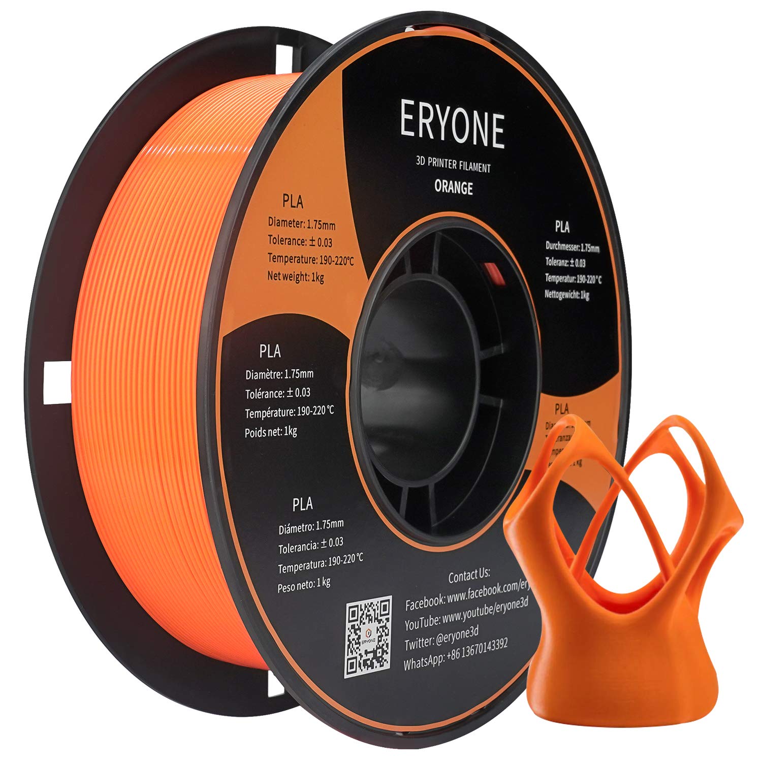 ERYONE PLA Filament 1.75mm, 3D Printer Filament PLA, Dimensional Accuracy +/-0.03mm, 1kg 1 Spool(2.2lbs),Orange - Image 4
