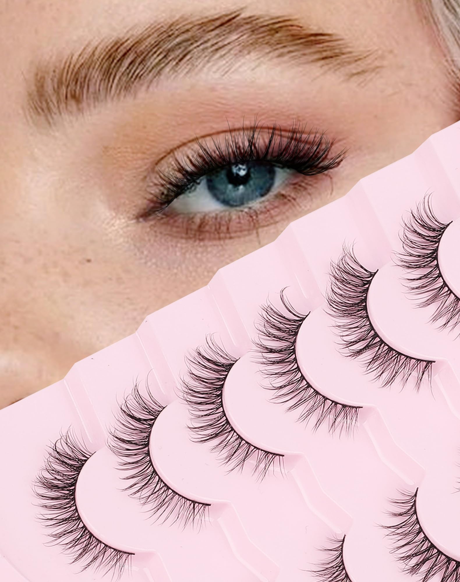 Onlyall Fluffy Lashes Wispy Natural Look False Eyelashes Natural Flared Eyelashes False Eye Lashes Soft 7 Pairs D-K07 — image 1