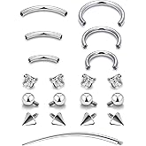 Oufksiyy Eyebrow Piercing Septum Rings Surgical Steel Internal Thread Curved Barbell Vertical Labret Lip Jewelry Ear Rook Daith Small Belly Button Ring for Women Men 16g 6mm-12mm Silver,Black,Gold