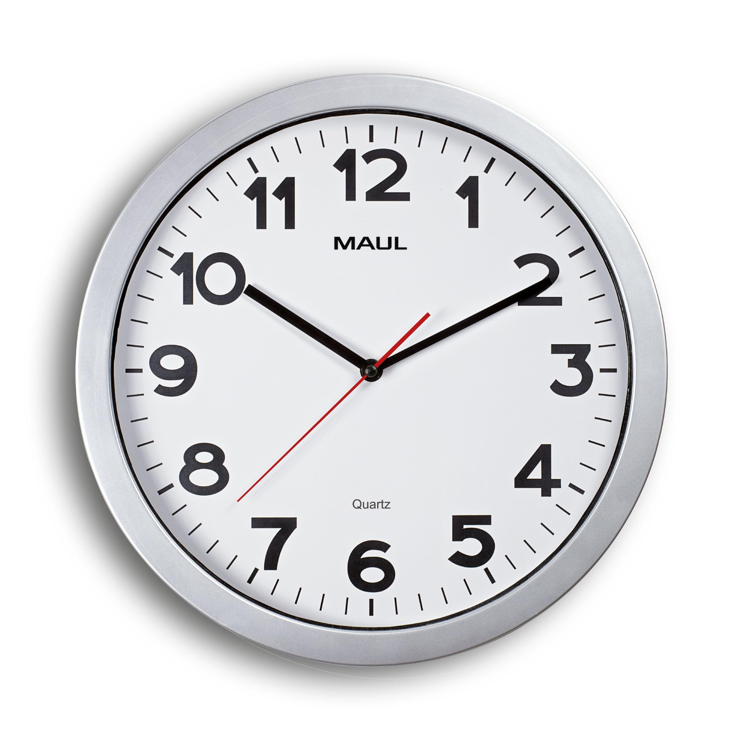 Maul MAULstep Wall Clock Diameter 35 cm Quartz Clock with Automatic Time Setting Modern Clock for Office and Kitchen Large Wall Clock with Easy Readability in Large Rooms Silver