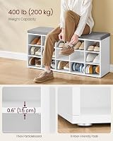 VASAGLE Shoe Bench Storage Bench 15 Compartments 30 x 105 x 48 cm Cloud White view 3