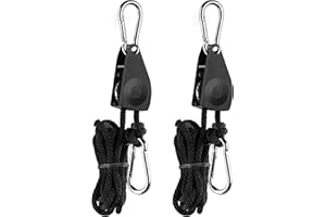 iPower GLROPE 1-Pair 1/8 Inch 8-Feet Long Heavy Duty Adjustable Rope Clip Hanger (150lbs Weight Capacity) Reinforced Metal Internal Gears, 1 Pack, Black