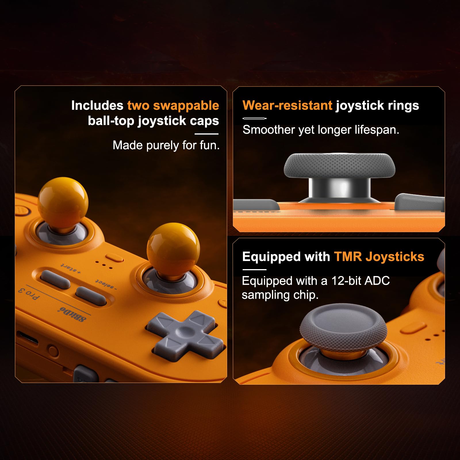 8BitDo Pro 3 Bluetooth Controller for Switch/Switch 2,TMR Joysticks,Programmable Pro Back Buttons&R4/L4 Bumpers,Hall/Tactile Triggers,Swappable ABXY Buttons,for Windows,Apple,SteamOS,Android - Orange