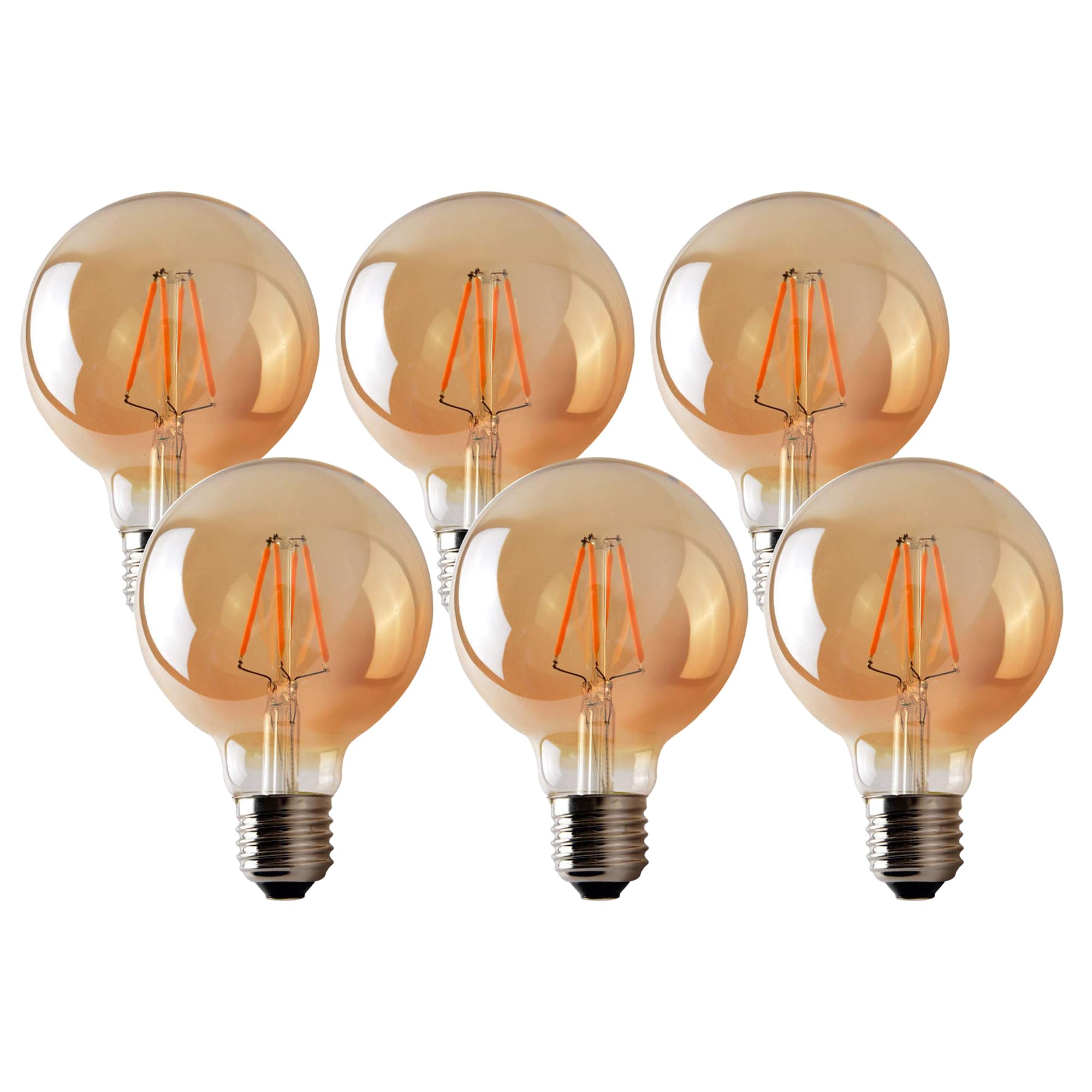 Pack 6 | Vintage LED Edison E27 Bulbs, G80 4W (40W Equivalent) Dimmable LED Filament Warm White 2700K LED Filament | Amber Glass 450 Lumens Old Fashioned Decorative Energy Saving Bulb for Decoration
