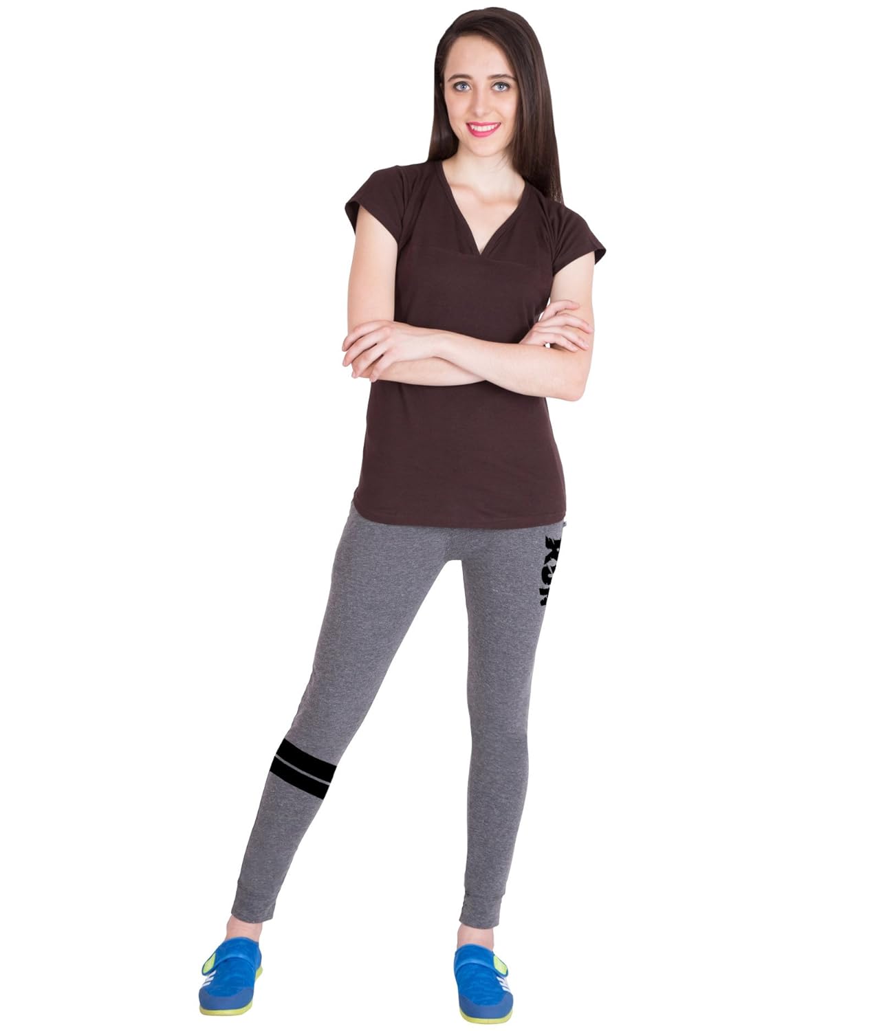 american-elm dark grey stylish printed trackpant for women