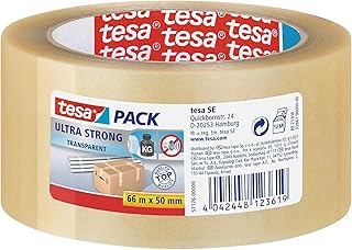 tesapack Ultra Strong - PVC-Klebebänder für festes Verpacken und sicheres Bündeln - Transparent - 66 m x 50 mm