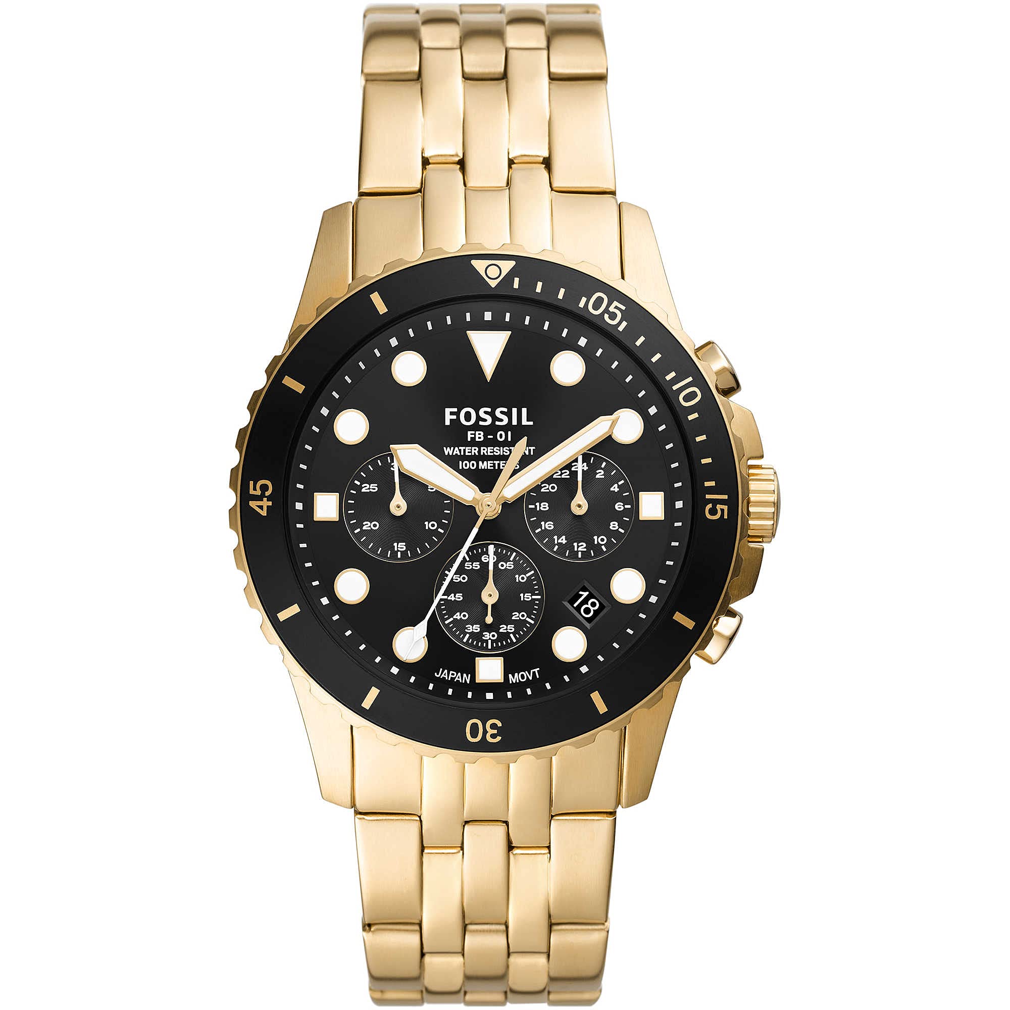 FOSSIL Fb-01 Watch for Men, Chronograph Movement with Stainless Steel or Leather Strap,Gold Tone,42 mm