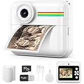 Kids Camera Instant Photo Printing,HD Digital Video dual Cameras for Toddler,Kids Digital Camera That Print Photos Christmas Birthday Gift for Boys and Girls with 32GB SD & 3 Rolls Print Paper (White)