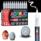 12 Pack White Acrylic Paint Pens, Soft Brush Tip Acrylic Paint Markers, Waterproof Art Markers for Wood, Metal, Ceramic, Fabr
