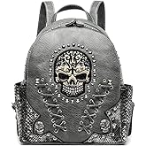 Cowgirl Trendy Sugar Skull Punk Art Rivet Studded Biker Purse Women Fashion Backpack Bookbag Python Daypack Shoulder Bag (Gray)