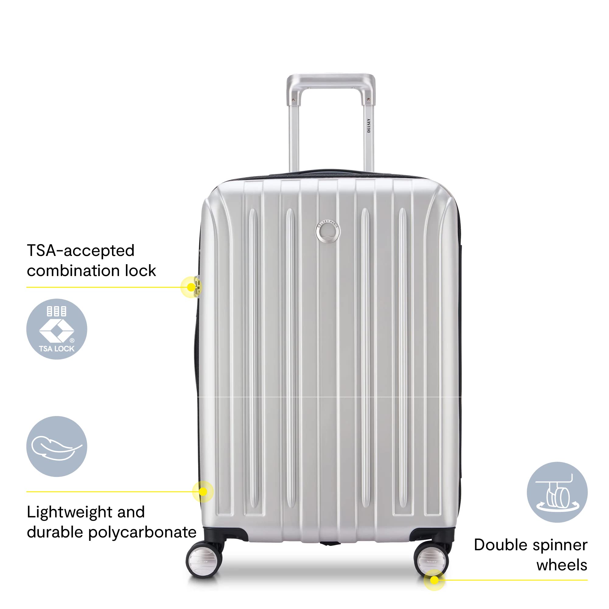 DELSEY PARIS Titanium Hardside Expandable Luggage with Spinner Wheels Checked Luggage, Silver, Checked-Medium 25 Inch