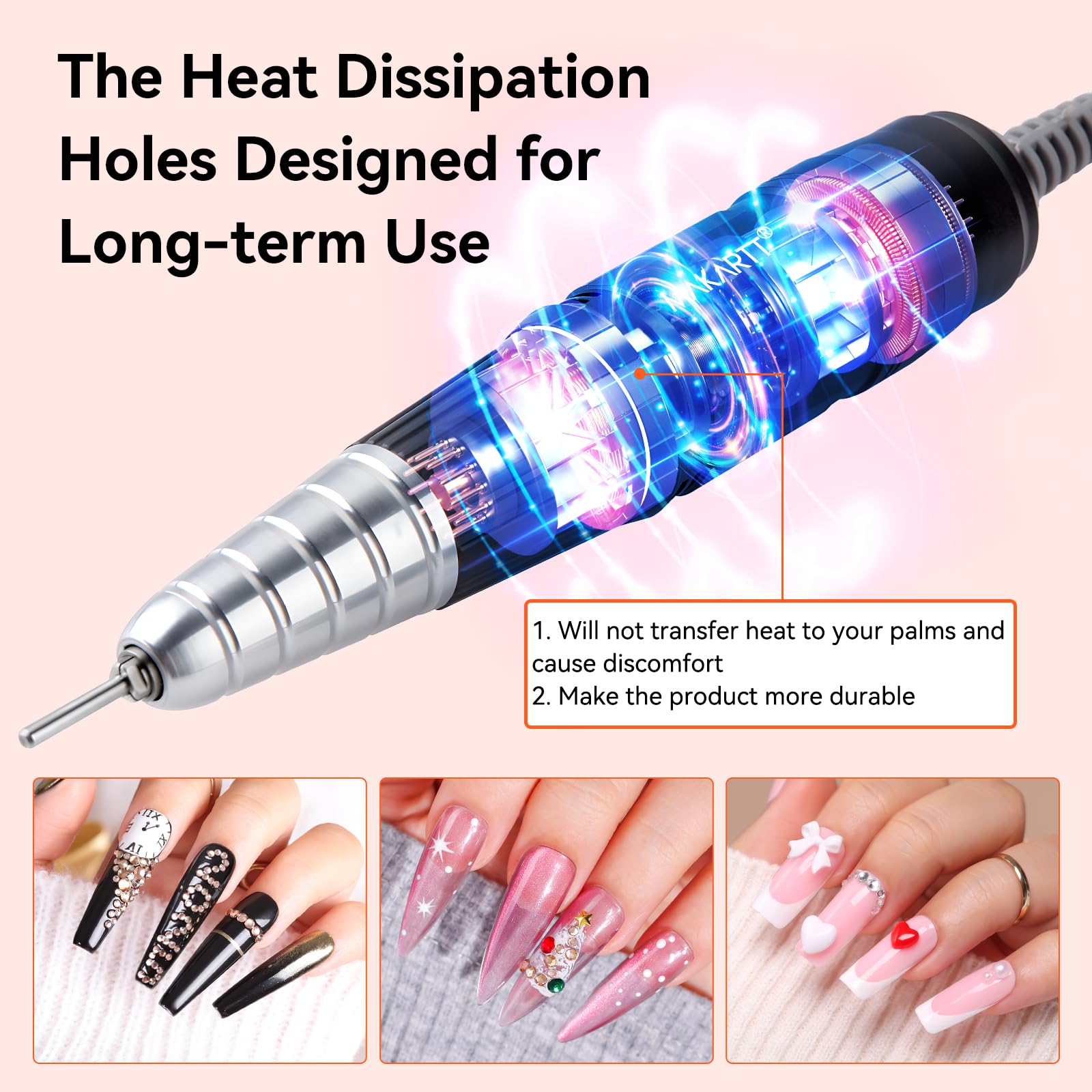 Makartt Nail Drill Handpiece for Up200 Machine:Professional Electric File Remove Gel Polish Poly Nail Gel Black B-05 Removing for Removing Acrylic Nail Polish Acrylic Nail Tools - Image 3