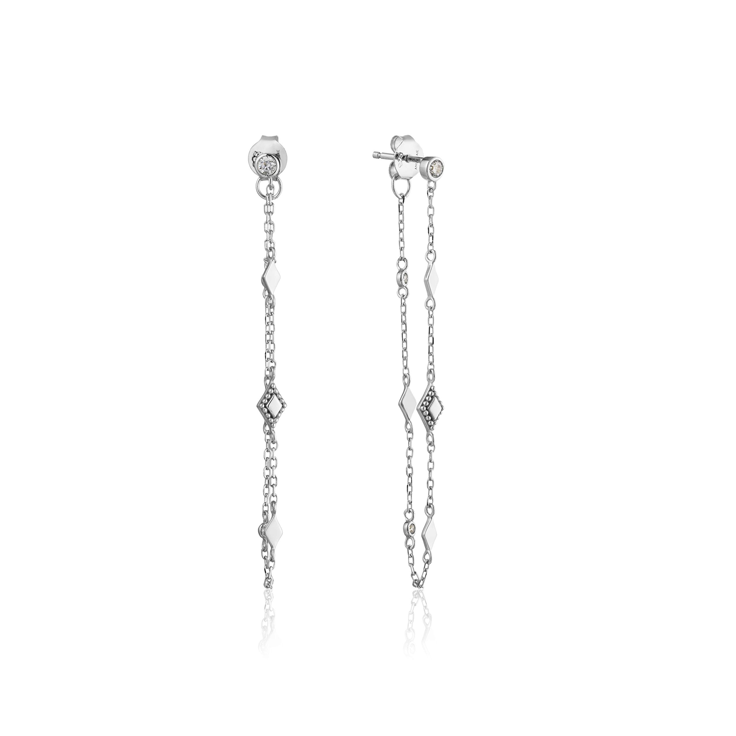 925 Sterling Silver Dangle Drop Cubic Zirconia Chain Stud Earrings for Women, Rhodium Plated