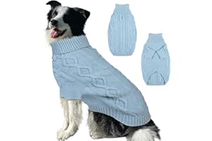 IKIPUKO Dog Sweaters for Medium Dogs, Dog Pullover Sweater Turtleneck Thick Clothes, Winter Christmas Sweater Warm Clothes Boys Girls, Dog Knitwear Cold Weather Coats (Blue, Medium)