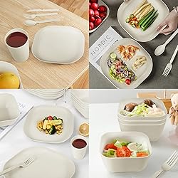 afcevnlb 24 Piece Wheat Straw Square Dinnerware