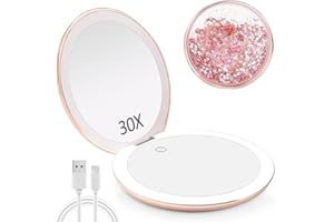 MIYADIVA Magnifying Mirror with Light,1x/30x Compact Mirror with Light,Lighted Makeup Mirror with Touch Control,Portable Lighted Makeup Mirror with Magnification for Home and Travel 4.8 Inch,Rose Gold