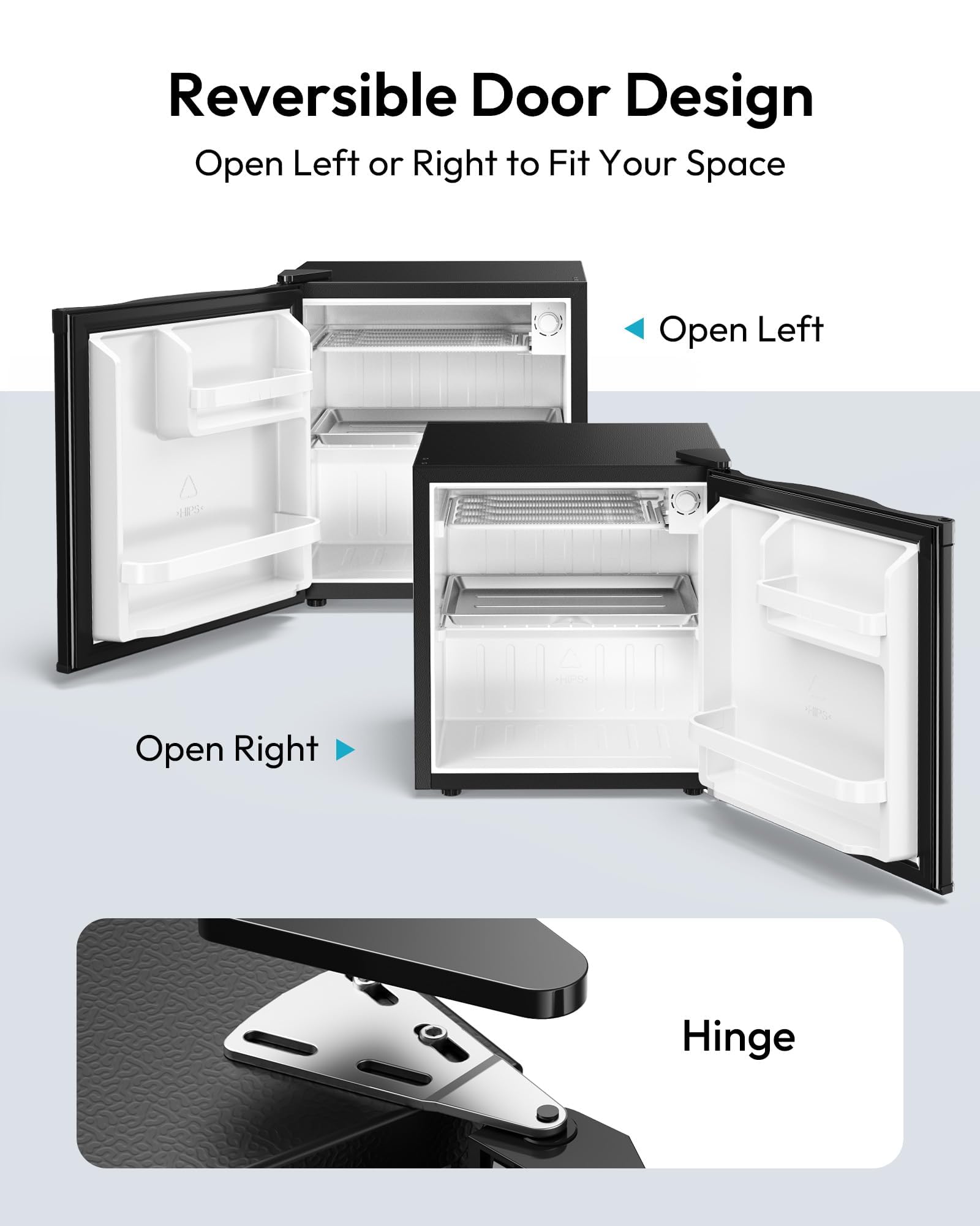 EUHOMY 1.7 Cu.Ft Mini Fridge with Freezer, Reversible Single Door Compact Refrigerator, Adjustable Thermostat, Energy Saving, Mini Fridge for Bedroom, Office, Dorm, Black