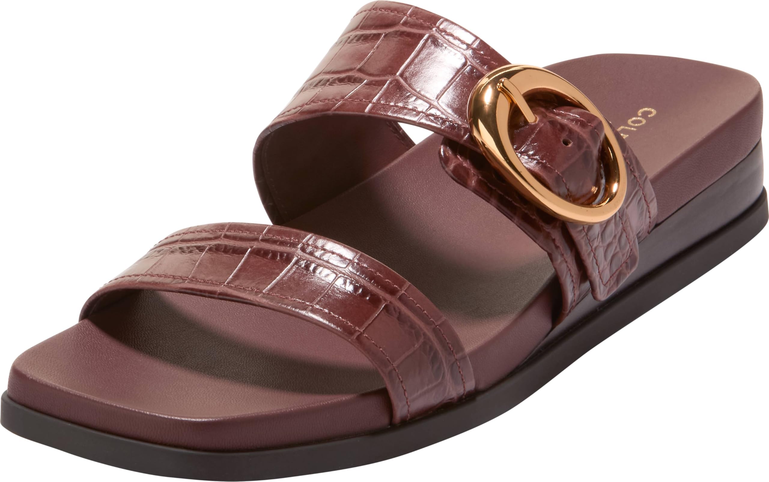 Cole Haan Women’s Sandals – Oaklynn Double Band Footbed, Mahogany Crocodile Print Leather, 10-B US