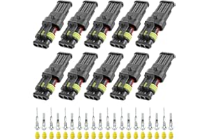 Thewinio 10 Kit 3 Pin Connector, 20-16 AWG Waterproof Electrical Automotive Wire Connector, 1.5mm Series Terminals Male Female Car Harness Plug Sets