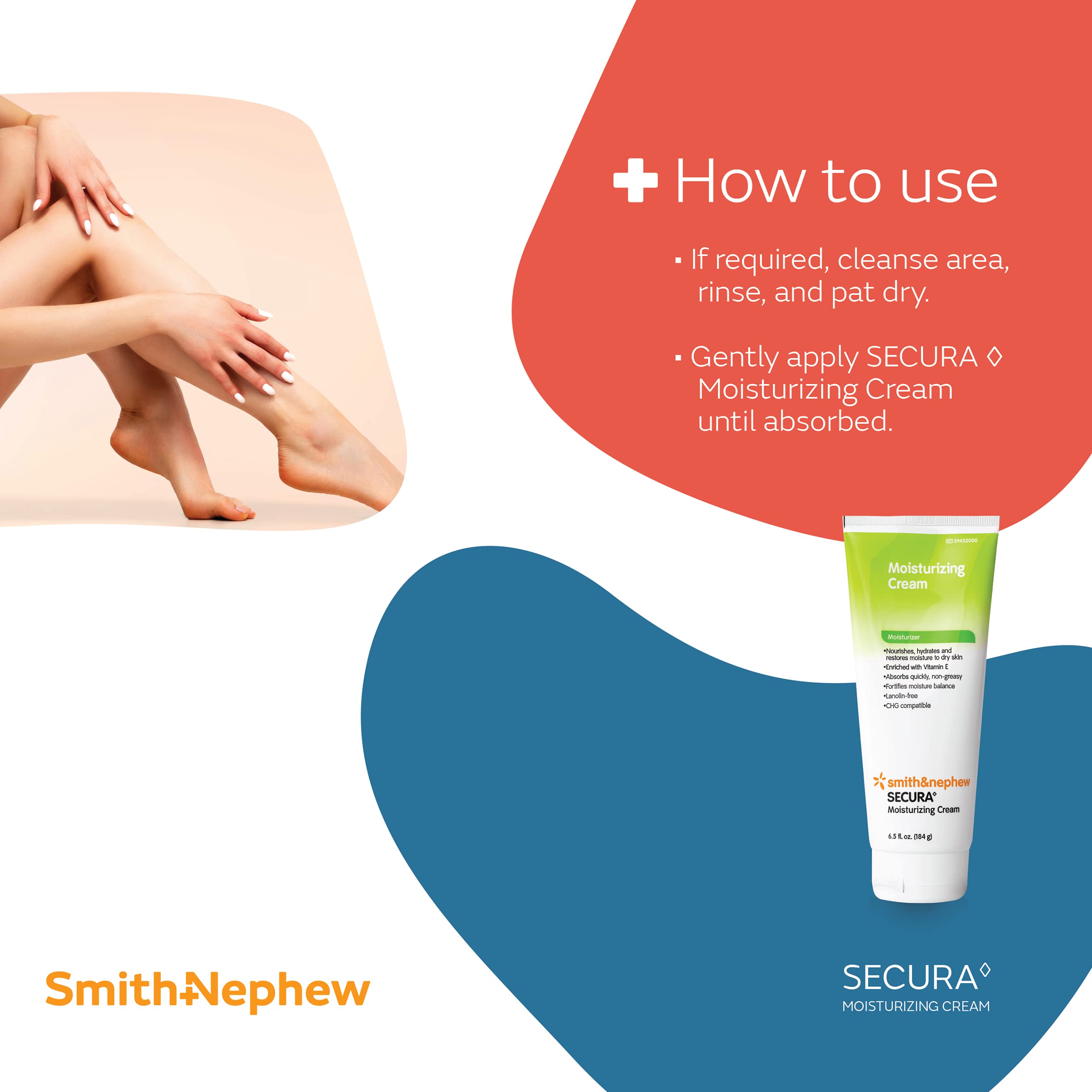 Smith & Nephew 59432000 SECURA Moisturizing Cream, Soothing Hand and Body Moisturizer for Dry Skin, 6.5 Ounces