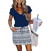 Womens Summer Dress Lantern Sleeve Square Neck Tie Front A-Line Double Layer Hem Mini Dresses