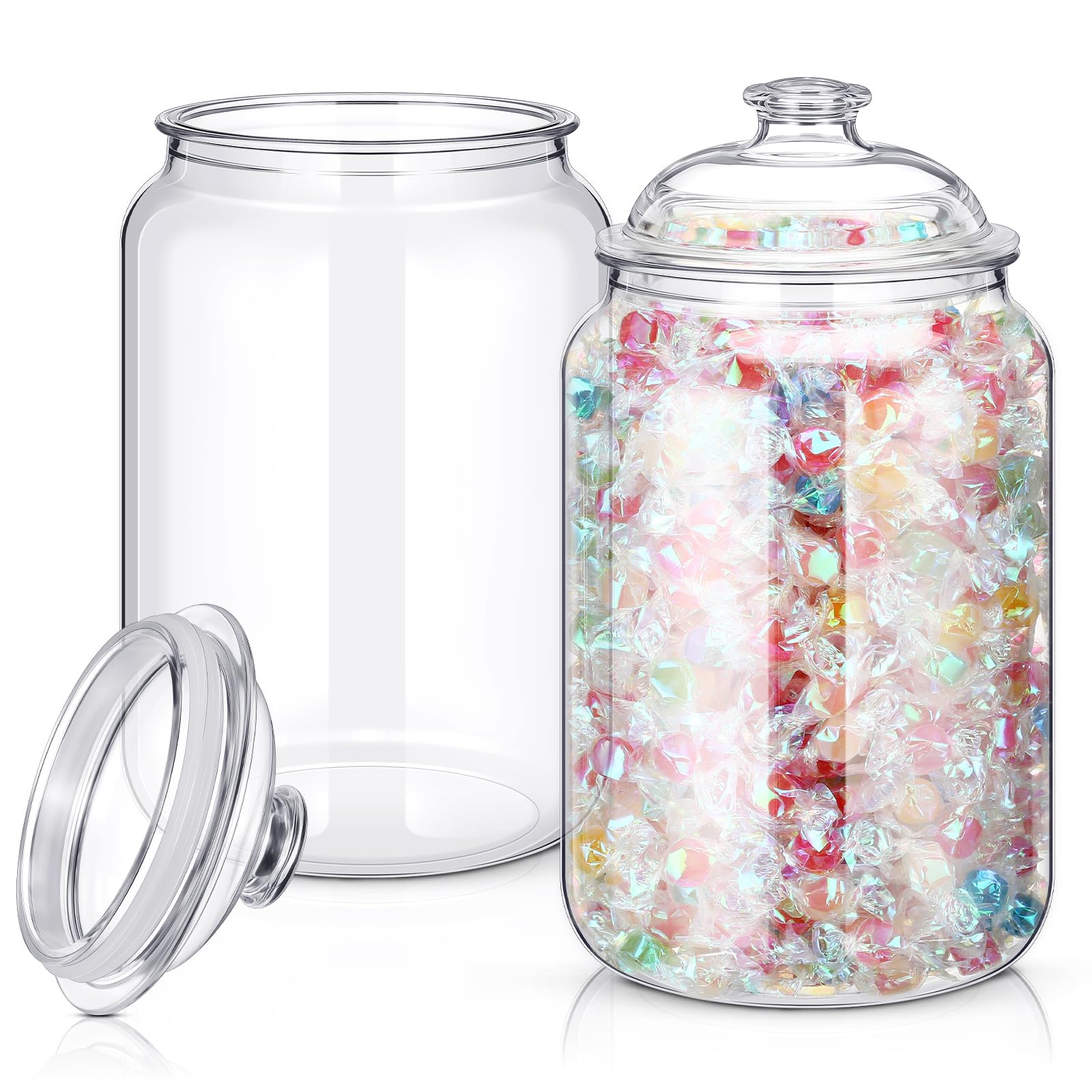 Photo 1 of Nuogo 2 Pcs 1 Gallon 128 oz Candy & Cookie Jar Plastic Jars with Lids Decorative Apothecary and Candy Buffet Container Clear Airtight Food Storage Canister (Classic Style)
