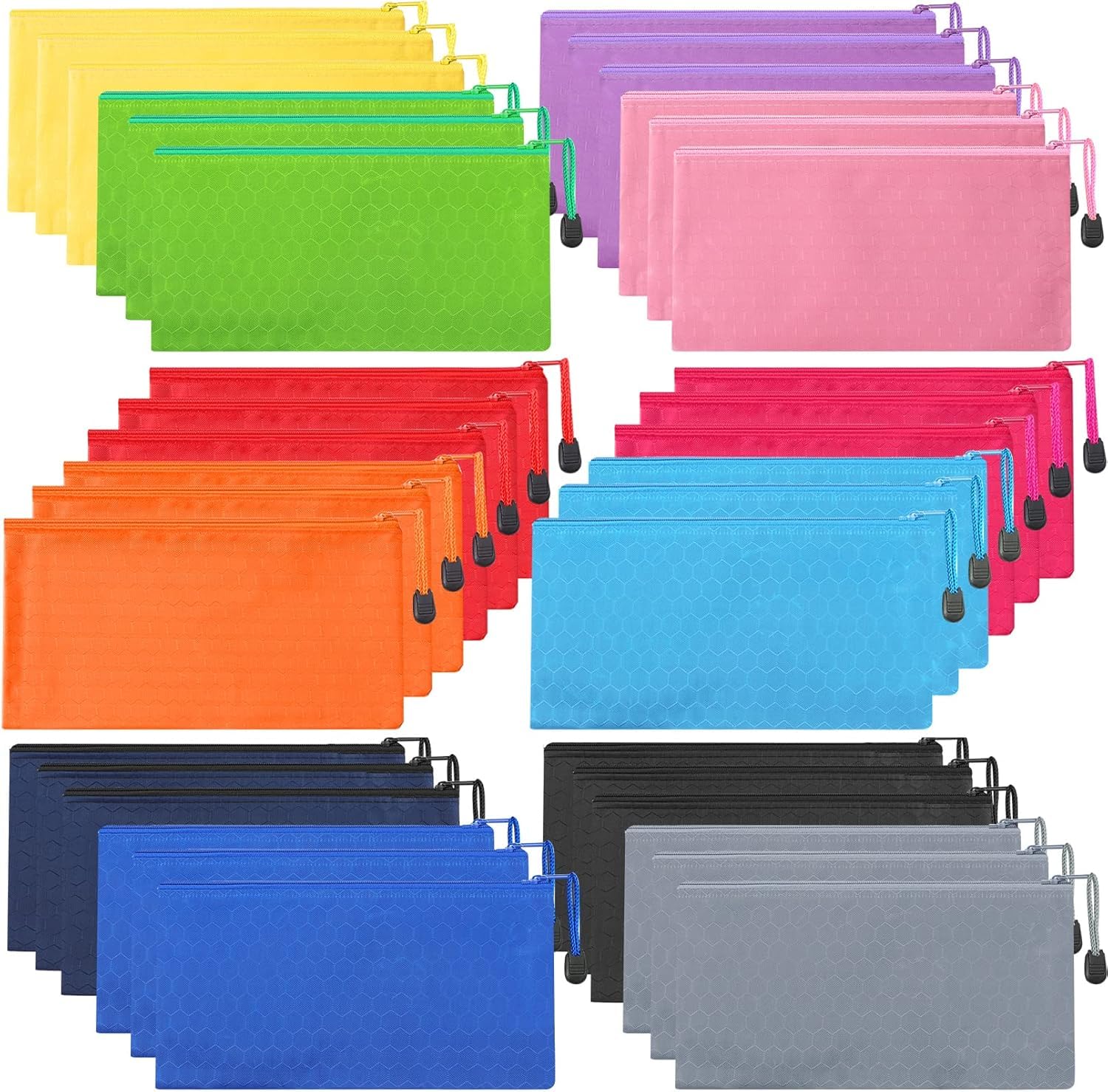 36Pcs Multicolor Pouch Bulk, Waterproof Zipper Bags, Multicolor Pencil Case for Office Supplies, Cosmetics, Travel Accessories, Stationery 12 Colors