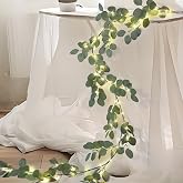6.56FT Eucalyptus Garland with Lights 96 LEDs 8 Modes Battery Operated with Timer Faux Twig Vine Lights Spring Greenery Garlands for Mantle Fireplace Wall Table Stairs Wedding Party Bedroom Home Decor