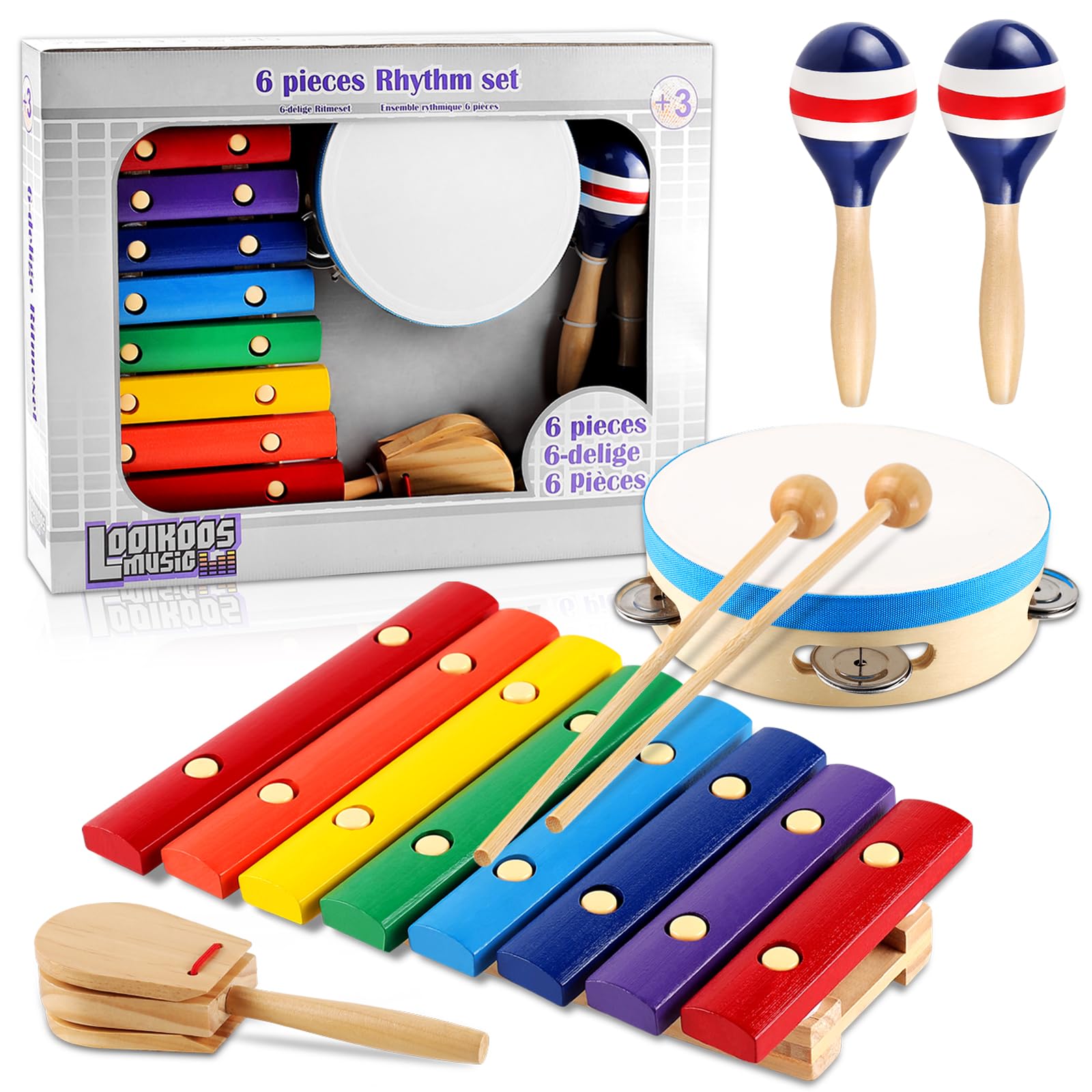 LOOIKOOS Kids Musical Instruments Montessori Wooden Toys for Toddlers,Percussion Instruments Set for Kid Preschool Educational Musical Toys for Boys and Girls Gifts