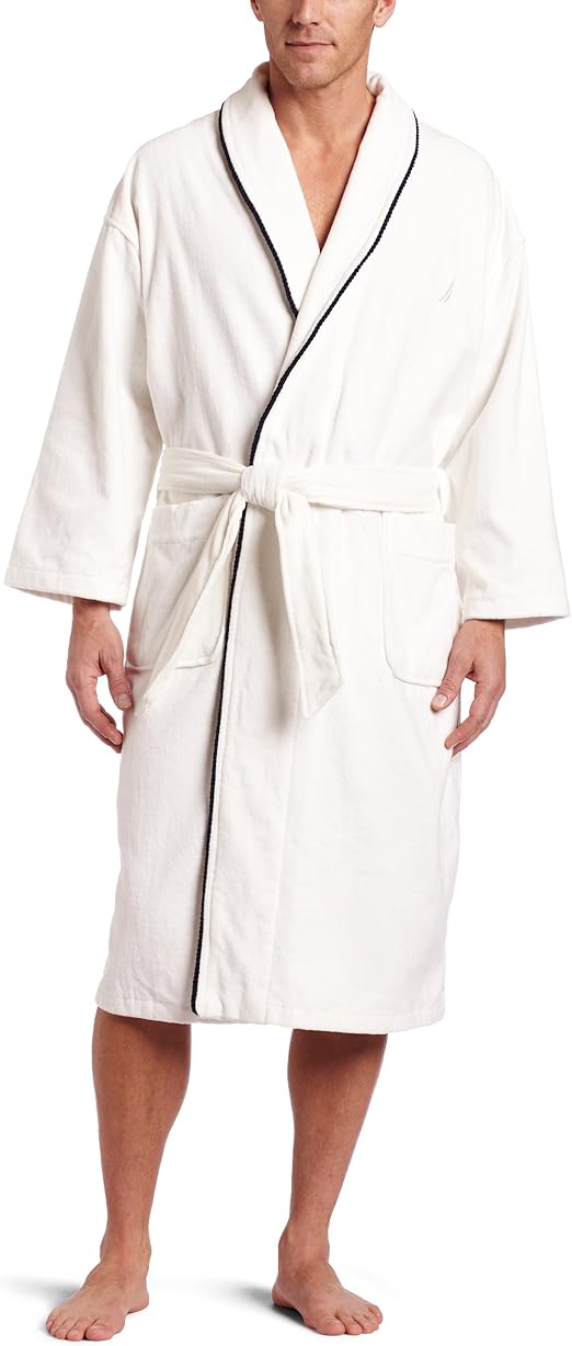 Nautica Mens Terry Velour Solid Robe, Bright White, One Size at Amazon
