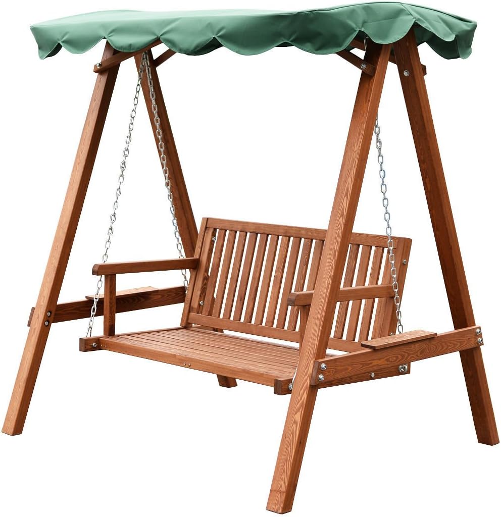 Outdoor 2 Person Larch Wooden Swing Loveseat Hammock Canopy Patio Garden Furni: Kitchen & Dining