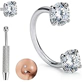 20G Horseshoe Nose Ring for Women Surgical Steel TItanium Horseshoe Nose Rings Silver Double Stud Nostril Ring Crokscrew Nostril Rings Hoop 20 Gauge Earring Labret Lip Cartilage Piercing Jewelry 8mm