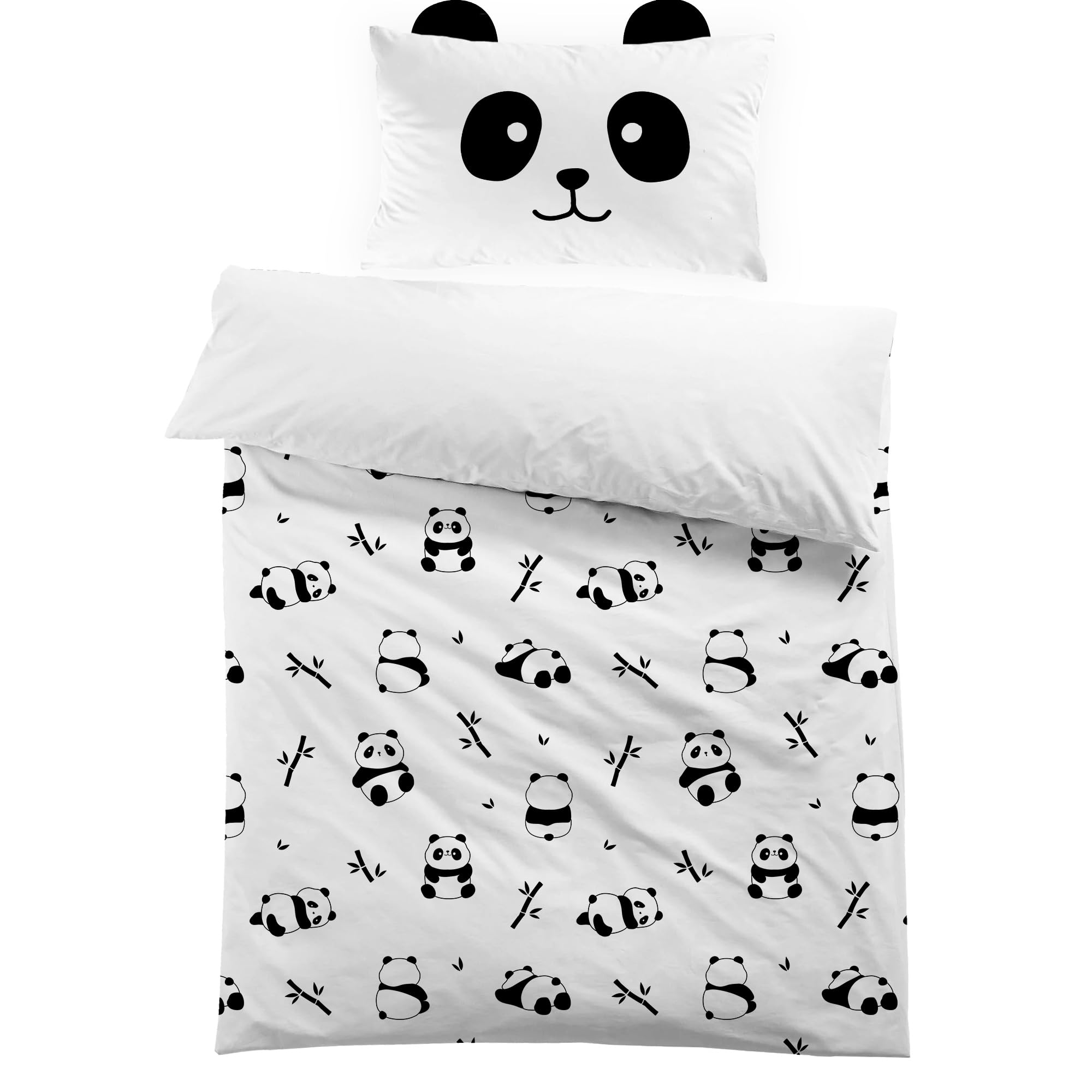 MUSOLEI Single Bedding Set with Panda Design - 2PC Duvet Cover (135X200cm) + Pillowcase (50X75cm) Ultra-Soft Microfiber Bed Set for Boys Girls Teens Room