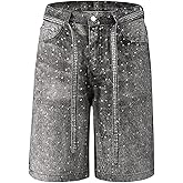Mens Baggy Rhinestone Denim Jeans Shorts Y2k Oversized Jorts Vintage Loose Fit Shorts Casual Jorts Wide Leg Streetwear