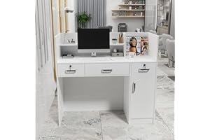 OmySalon Modern Reception Desk, Front Table Counter with Lockable Drawers and Moveable Shelves, Receptionist Desk Retail Checkout, for Lobby Beauty Salon Office, White (47.2”W x 18.9”D x 43.7”H)