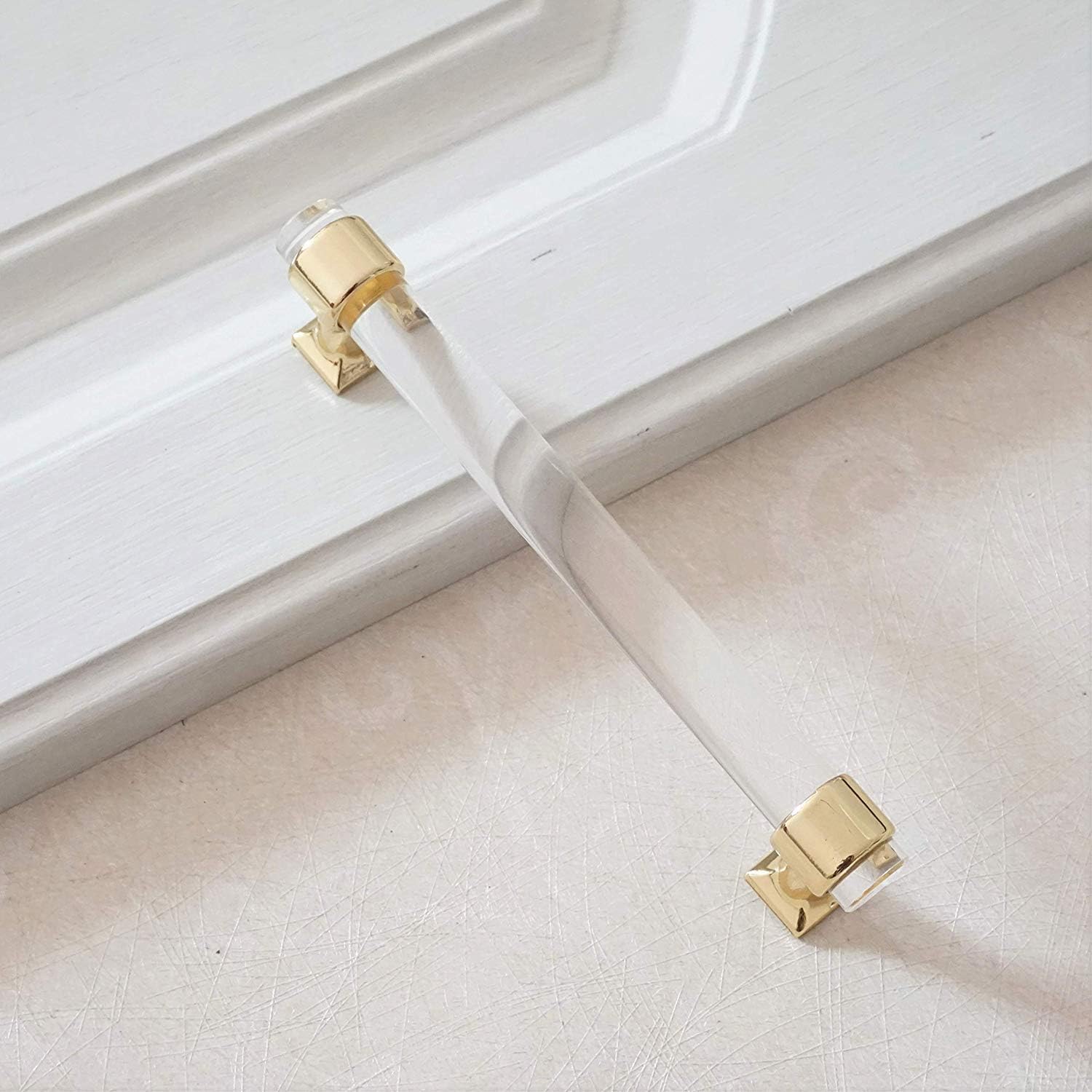 MOODSCUS 3.0" 3.78" 5.0" 6.3" Acrylic Cabinet Pulls Glass Look Lucite Drawer Pull Dresser Handles Gold 76 96 128 160mm,5.0"holecenters