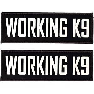 2 Pieces Black White Patches with Hook Backing for Service Animal Vests, Harnesses (Working K9, 6X2 INCH)
