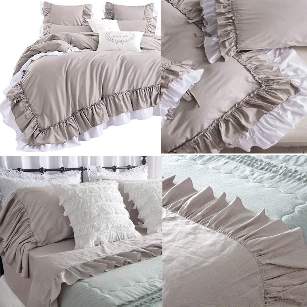 Amazon Com Queen S House Ruffle Bed Sheet Set 4 Piece Taupe Bedding Det Queen And Luxury Vintage Taupe Duvet Cover Bundle Home Kitchen