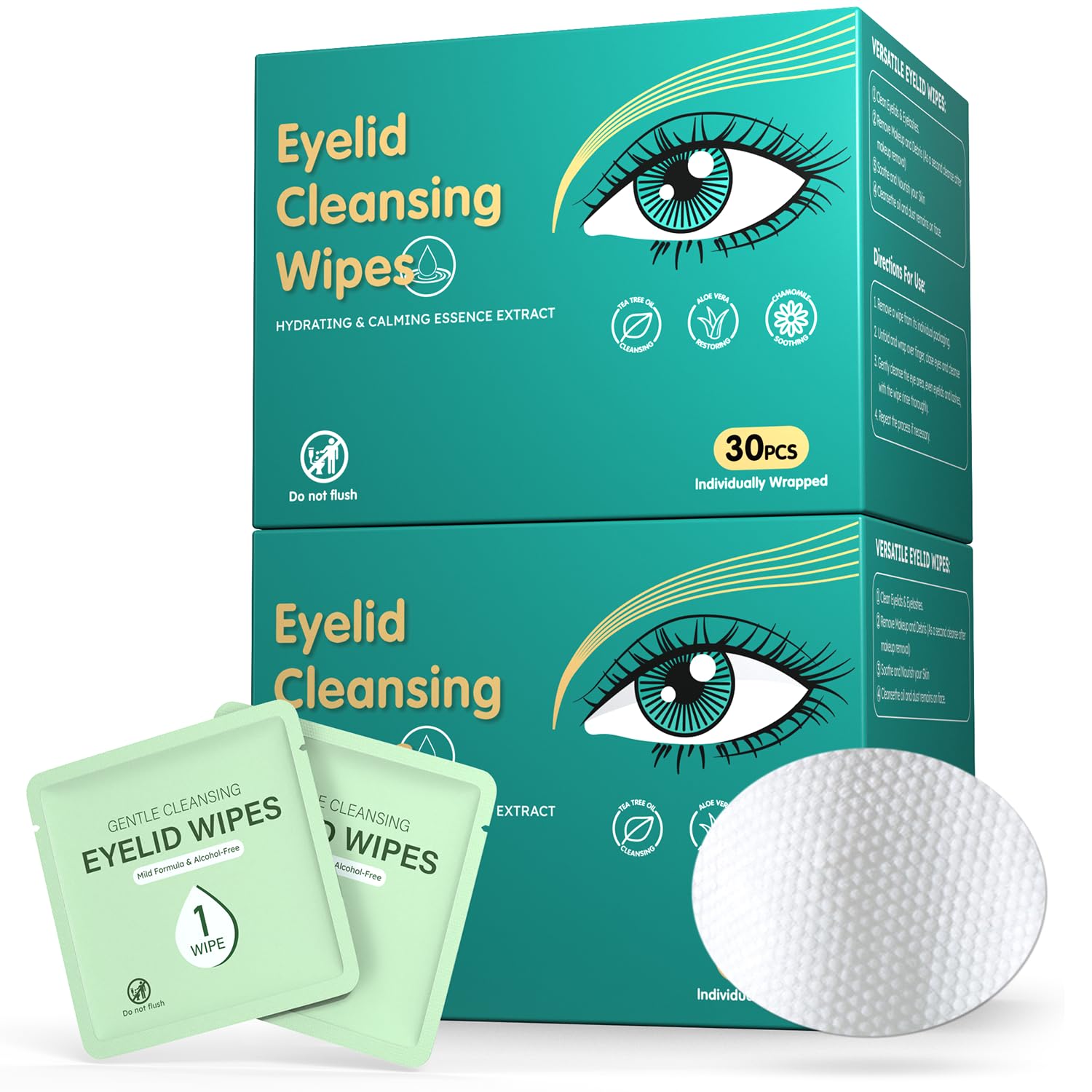 View 1 of 60PCS Eyelid Wipes for Dry Eyes & Blepharitis Relief, Tea Tree Oil Eye CleansingWipes, Soothes Face Cleansing, Dual Use Eyelid & Lash Wipes, Daily Eye Care for Women Men, Travel Essentials