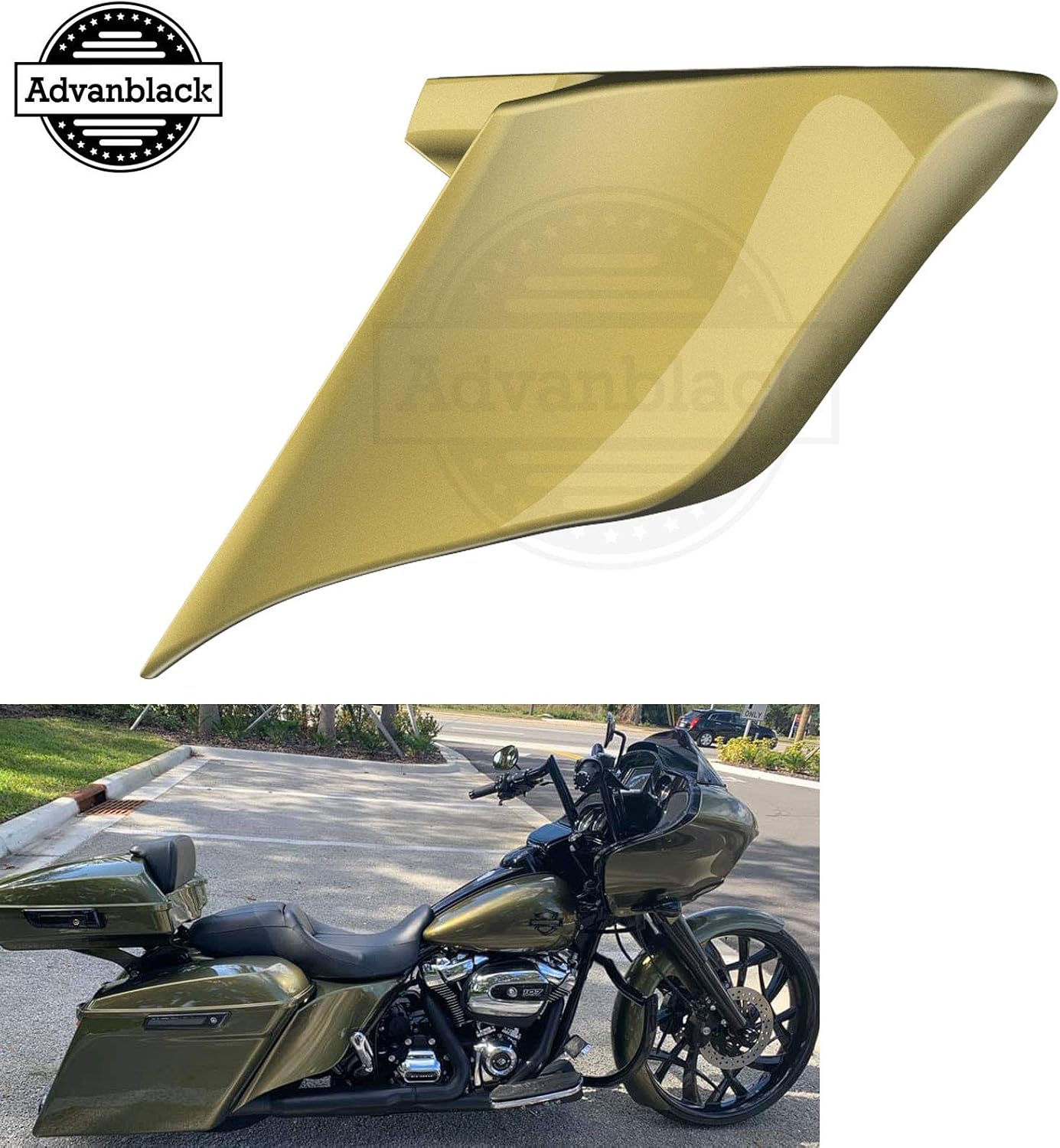 Amazon Com Moto Onfire Olive Gold Abs Extended Side Skirts Plastic Panels Stretched Side Covers Fit For Harley Touring Street Glide Road Glide Special 14 15 16 17 18 19 Automotive