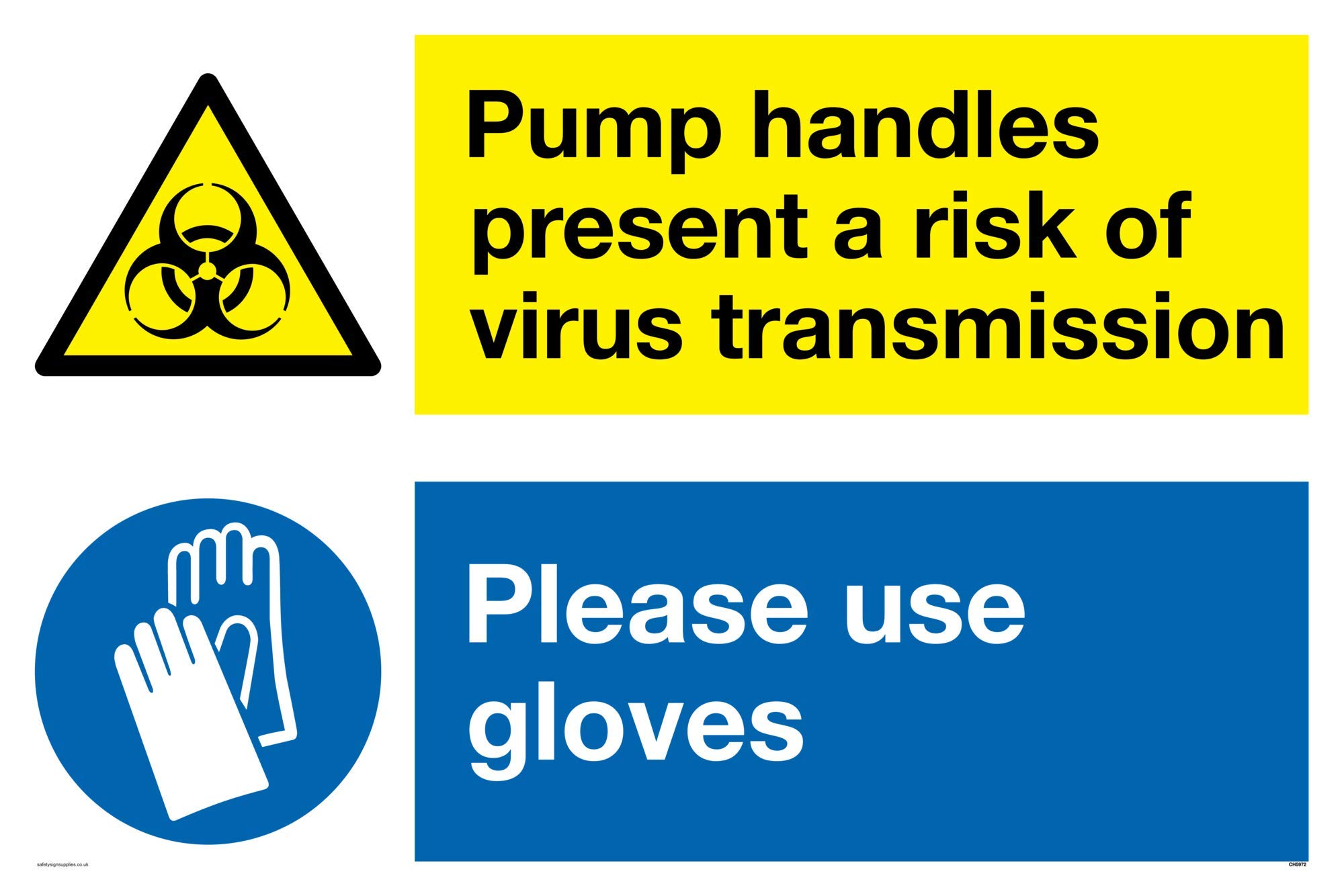 Pump handles present a risk of virus transmission please use gloves sign - Aluminium Composite 3mm